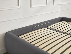 Pat matrimonial gri închis tapițat cu spațiu de depozitare/fără tăblie cu somieră 160x200 cm Inera – Bobochic Paris