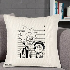 Perna Personalizata Rick si Morty Dosar, 40x40 cm, Crem Reliefat, Husa Detasabila, Perna Inclusa, BEKZ®