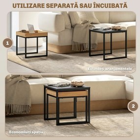 HOMCOM Set 2 Măsuțe de Cafea Moderne cu Picioare în Formă de U, Măsuțe de Sufragerie din Lemn și Oțel, 40x40x40 cm, Negru | Aosom Romania