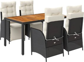 vidaXL Set mobilier de grădină cu perne, 5 piese, negru, poliratan