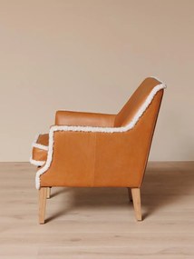 Fotoliu lounge din piele naturală cognac cu structură din lemn de pin, „Chamonix”