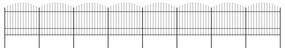 Gard de gradina cu varf sulita negru (1,5-1,75)x13,6 m otel 1, 150-175 cm, 13.6 m