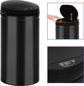 vidaXL Coș de gunoi automat cu senzor, 50 L, negru, oțel carbon