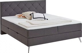 Boxspring 180x200 cm, lada de depozitare, saltele și topper inclus, culoare gri antracit, material țesătură, cu picioare înalte