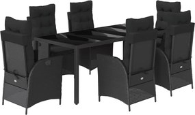 vidaXL Set mobilier de grădină cu perne, 7 piese, negru, poliratan