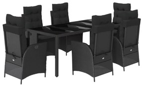 3213073 vidaXL Set mobilier de grădină cu perne, 7 piese, negru, poliratan