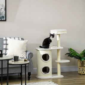 PawHut Ansamblu pentru Pisici 100cm, Stâlp Sisal, Căsuță și Platforme, Crem | Aosom Romania