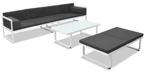 Set mobilier de gradina cu perne, 4 piese, negru, aluminiu