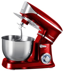 Mixer planetar Techwood TCDR-135, 1300W, 6,5 litri, 6 viteze + Pulse, 3 accesorii, Rosu metalic