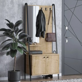 Cuier cu dulap de pantofi Lumi Oak and Black