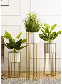 Ghiveci metalic de flori LOFT 55x20 cm auriu/alb