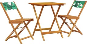 vidaXL Set mobilier bistro, 3 piese, textil model frunze/lemn masiv