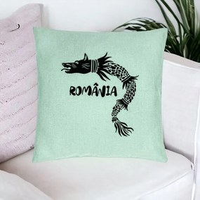 Perna Personalizata, Model Lup Dacic Romania, 40x40 cm, Verde Menta, Husa Detasabila, Perna Inclusa, BEKZ®