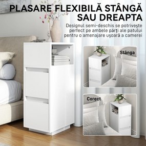 HOMCOM Set de 2 Noptiere Înalte și Subțiri pentru Dormitor cu 2 Sertare și Raft Deschis, Noptiere Moderne Economisitoare de Spațiu, Măsuțe pentru Divan, Sufragerie și Dormitor, 25x30x65 cm, Alb | Aosom Romania