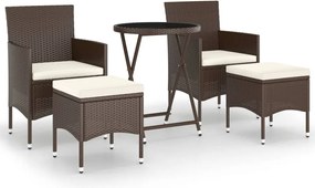 vidaXL Set mobilier bistro, 3 piese, maro, poliratan/sticlă securizată