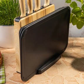Set de cuțite și tăvi de tăiat Klausberg KB 9037, 8 piese, oțel inoxidabil, suport, maro/negru