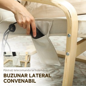 HOMCOM Fotoliu pentru living cu încălzire și suport pentru picioare reglabil Crem Lemn | Aosom Romania