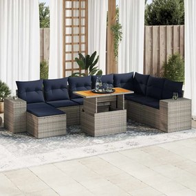 vidaXL Set canapele de grădină, 9 piese, cu perne, gri, poliratan