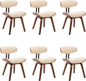 vidaXL Scaune sufragerie 6 buc. lemn curbat crem și piele artificială
