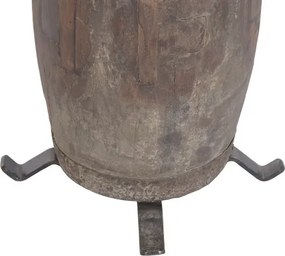 Sfeșnic de podea din lemn reciclat și metal, 26 x 26 x 100 cm, butuc de roată de car, glob din sticlă, „Candle Holder Wheel Hub"