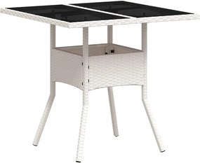 vidaXL Masă de grădină cu blat din sticlă, alb, 80x80x75 cm, poliratan