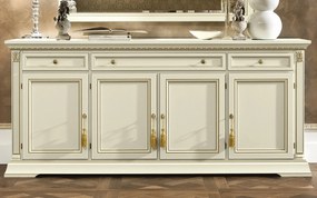 Comodă lemn masiv crem Victoria Patinat, 202 × 50 × 90 cm