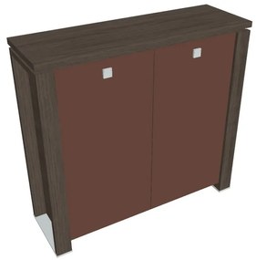 Dulap mediu Verno+ 140 x 46 x 130 cm, uși de sticlă, stejar antracit / maro