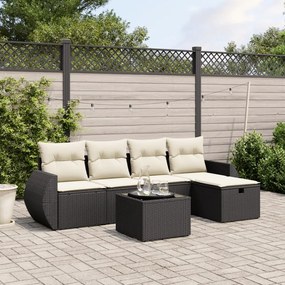 3264092 vidaXL Set mobilier de grădină cu perne, 6 piese, negru, poliratan