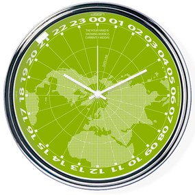 Ceas verde cu cadran de 24 de ore care arată poziția amiezii pe hartă (32 cm) | atelierDSGN