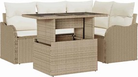 vidaXL Set de canapele pentru grădină cu pernă 5 pcs Bej Poli Rattan