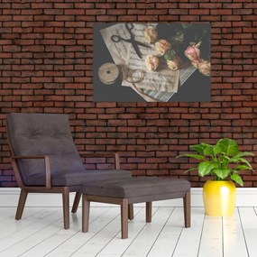 Tablou cu note muzicale și trandafiri (90x60 cm)