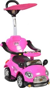 Masinuta copii si bebe NOVOKIDS™ Cartoon Car , cu melodii si sunete, maner de impins pentru parinti detasabil, copertina de protectie detasabila,