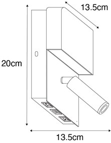 Aplică albă incluzând LED cu USB și lampă de citit cu întrerupător - Robin