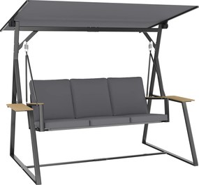 Outsunny Balansoar exterior de grădină cu 3 locuri, acoperiș reglabil, 2 tăvi, perne și cadru metalic, sarcină 360 kg, gri | Aosom Romania