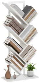 HOMCOM Bibliotecă în Formă de Copac cu 7 Rafturi și Sistem Antivoltaj pentru Sufragerie Dormitor 50x24x109 cm Alb | Aosom Romania