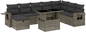 vidaXL Set canapele de grădină, 9 piese, cu perne, gri, poliratan