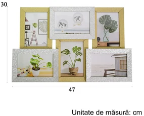Rama foto, 6 poze, Naimeed D4592GS, Auriu si argintiu
