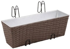 Jardiniera din ratan pentru balcon, 50 cm, 2 buc, Maro