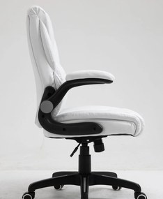 RESIGILAT- Scaun directorial, Rezistent 150 kg, Sezut cu Arcuri Metalice și Spumă, inaltime reglabila, piele ecologica, Alb