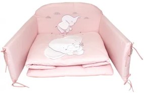 Set lenjerie din bumbac cu protectie laterala pentru pat bebelusi Elephant Pink 120 x 60 cm
