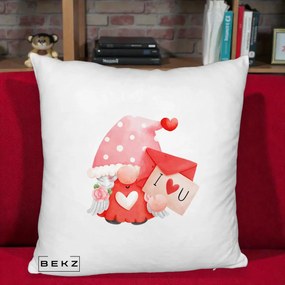 Cadou Romantic - Perna Personalizata I Love You Gnome Valentine cu Scrisoare, 40x40 cm, Alb Pufos, Husa Detasabila, Perna Inclusa, BEKZ®