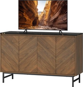 HOMCOM Mobilier TV, mobilier pentru televizor cu 4 uși, blat cu efect marmorat, rafturi reglabile, 120x39x76cm, nuc | Aosom Romania