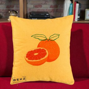 Perna Decorativa Grepfrut Citrus, 40x40 cm, Galben, Husa Detasabila, Perna Inclusa, BEKZ®