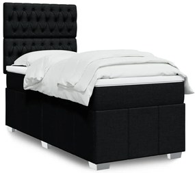 vidaXL Pat box spring cu saltea, negru, 90x190 cm, textil