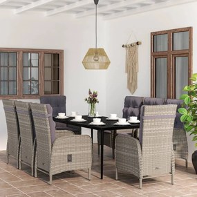 vidaXL Set mobilier de grădină cu perne, 9 piese, gri și negru
