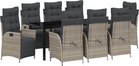 vidaXL Set de masă pentru grădină cu pernă 9 pcs Gri deschis poliratan
