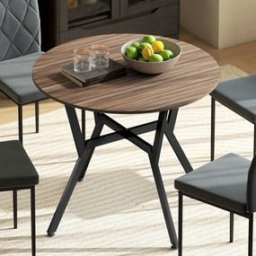 HOMCOM Masă Rotundă de Sufragerie pentru 2 Persoane cu Suport în X, Masă Modernă din Lemn și Oțel, Ø90x76 cm, Maro | Aosom Romania