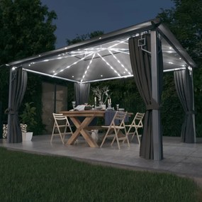 Pavilion cu perdele  siruri lumini LED antracit 4x3m aluminiu