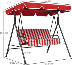 Outsunny Balansoar de Grădină 3 Locuri Acoperiș cu Înclinare Reglabilă Perne Șezut și Spătar Oțel Negru Poliester Roșu | Aosom Romania