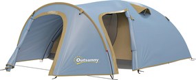 Outsunny Cort de camping pentru 4 persoane, cort tunel impermeabil cu 2 uși, cârlig, geantă de transport 3,45 x 2,4 x 1,3 m albastru deschis | Aosom Romania
